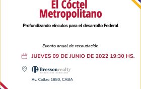 Imagen de la invitación al Coctel Metropolitano 2022, a realizarse el dia Jueves 9 de Junio a las 19:30 en Bresson Realty