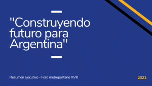 Portada Foro XVIII (fondo azul y el titulo "construyendo futuro para argentina")